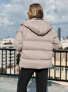 EURMUSE Women'S Drawstring Hooded Padded Jacket - Grey - View 2