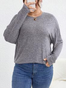 SHEIN LUNE Ladies' Plus Size Ribbed T-Shirt - Grey - View 1