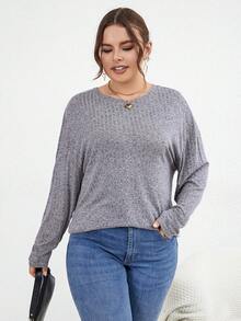 SHEIN LUNE Ladies' Plus Size Ribbed T-Shirt - Grey - View 3