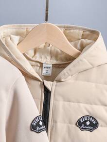 SHEIN 男小童字母圖案加絨內裏衛衣和衛褲&背心連帽夾克 - 杏色 - 查看 5