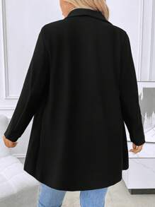 SHEIN LUNE 大碼大翻領開門襟外套 - 黑色 - 查看 2