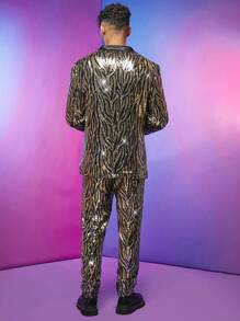 FeverCity Men Zebra Striped Single Breasted Sequin Blazer & Pants Set - Multicolor - View 2