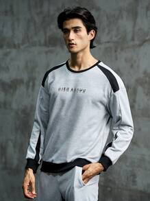 Manfinity Sport Corelite Sudadera deportiva de hombres con bloqueo de color y gráfico de letra - Gris Claro - Ver 6