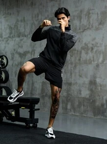 Manfinity Sport Corelite Áo khoác thể thao nam có họa tiết chữ cái hai tông màu Zip Up khi tập luyện - Nhiều màu - Xem 5