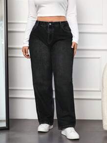 SHEIN Cottnline Plus Size Solid Color Jeans - Black - View 6