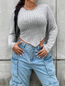 Flirla Plus Hanky Hem Tee - Light Grey - View 6