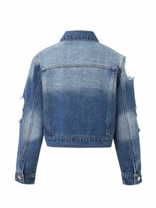 Áo khoác denim có túi rách Tween Girl - Rửa tối - Xem 2