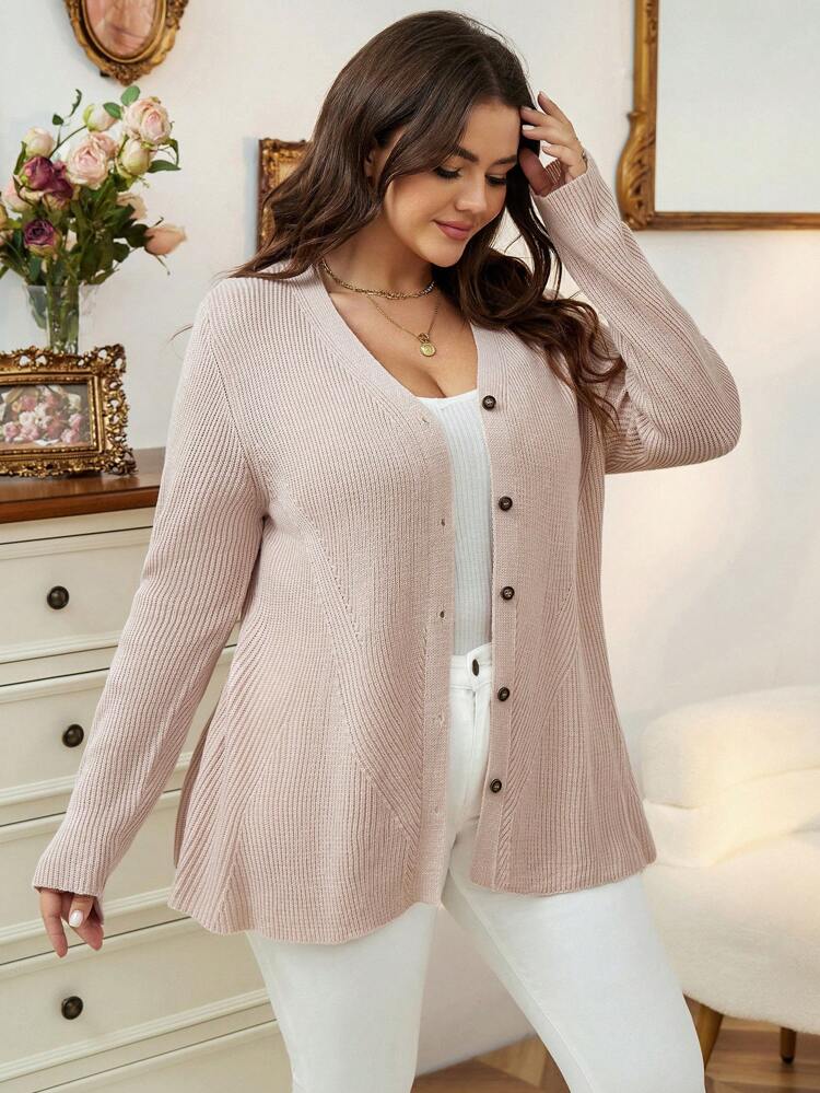 Plus Button Front Cardigan