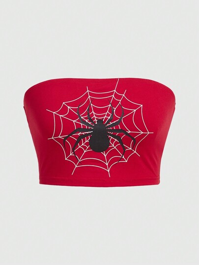 Grunge Punk لباس علوي بدون حمالات طباعة شبكة العنكبوت