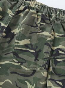 Teen Girl Camo Print Flap Pocket Side Cargo Jeans - Army Green - View 6