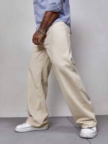 Manfinity Hypemode Men Drawstring Waist Straight Leg Jeans - Khaki - View 3