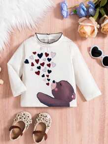 Baby Girl Heart & Cartoon Graphic Keyhole Back Top - Multicolor - View 1