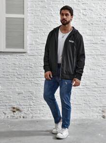 Manfinity Hypemode Nam Plus Đồ họa Chữ cái Dây kéo Dây rút áo có mũ Áo khoác - màu đen - Xem 6