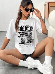 SHEIN Unity Khẩu hiệu & Hình ảnh Áo thun Thả vai - trắng - Xem 1