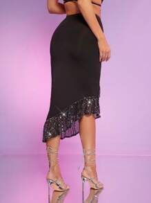 Hauture 亮片荷葉邊裝飾包裹式裙子