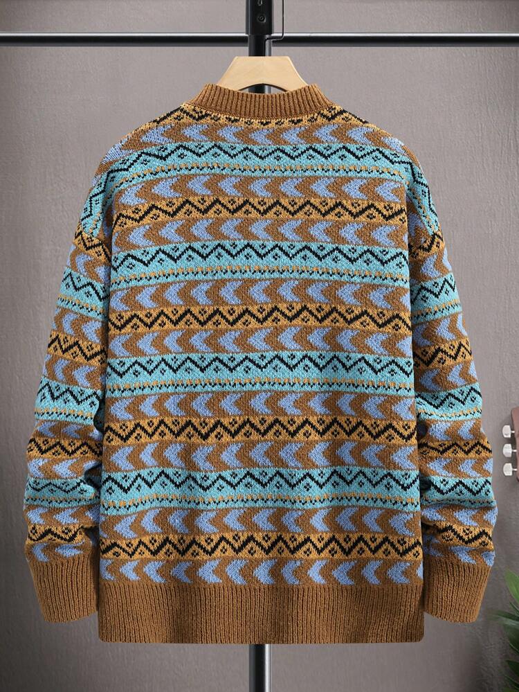 Men's Half-Button Geometric Pattern Cardigan Casual Long Sleeve Graphic Color Block Urban Pullover Sweater, For Friends, Men Knit Sweater, Men Sweater, For Fall Winter