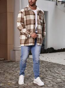 Manfinity Homme Men Plus Plaid Print Button Front Shacket - Multicolor - View 3