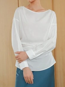 SHEIN Unity Camisa De Color Liso Con Hombros Caídos - Blanco - Ver 1