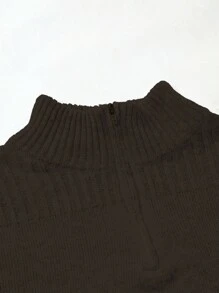 Manfinity Mode 男士素色拉鏈開襟套頭毛衣無襯衫 - 棕色 - 查看 5