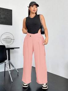 Flirla Plus Solid Wide Leg Pants - Pink - View 3