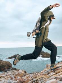 In My Nature Men Zip Up Hooded Rain Jacket - Khaki - View 5