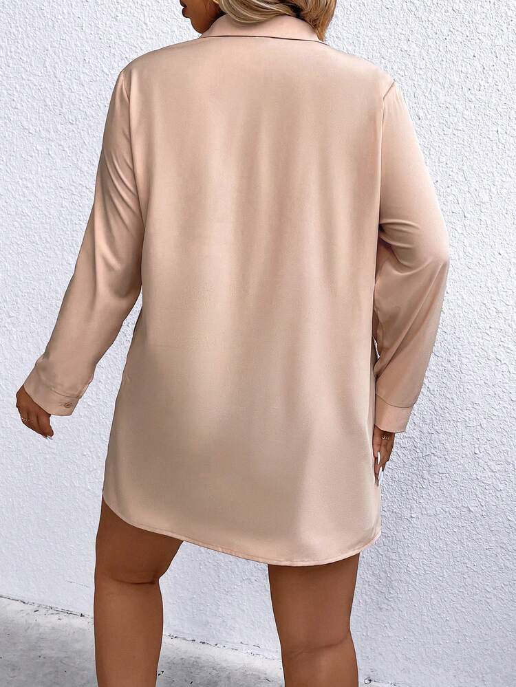 Plus Contrast Sequin Pocket Patched Shirt