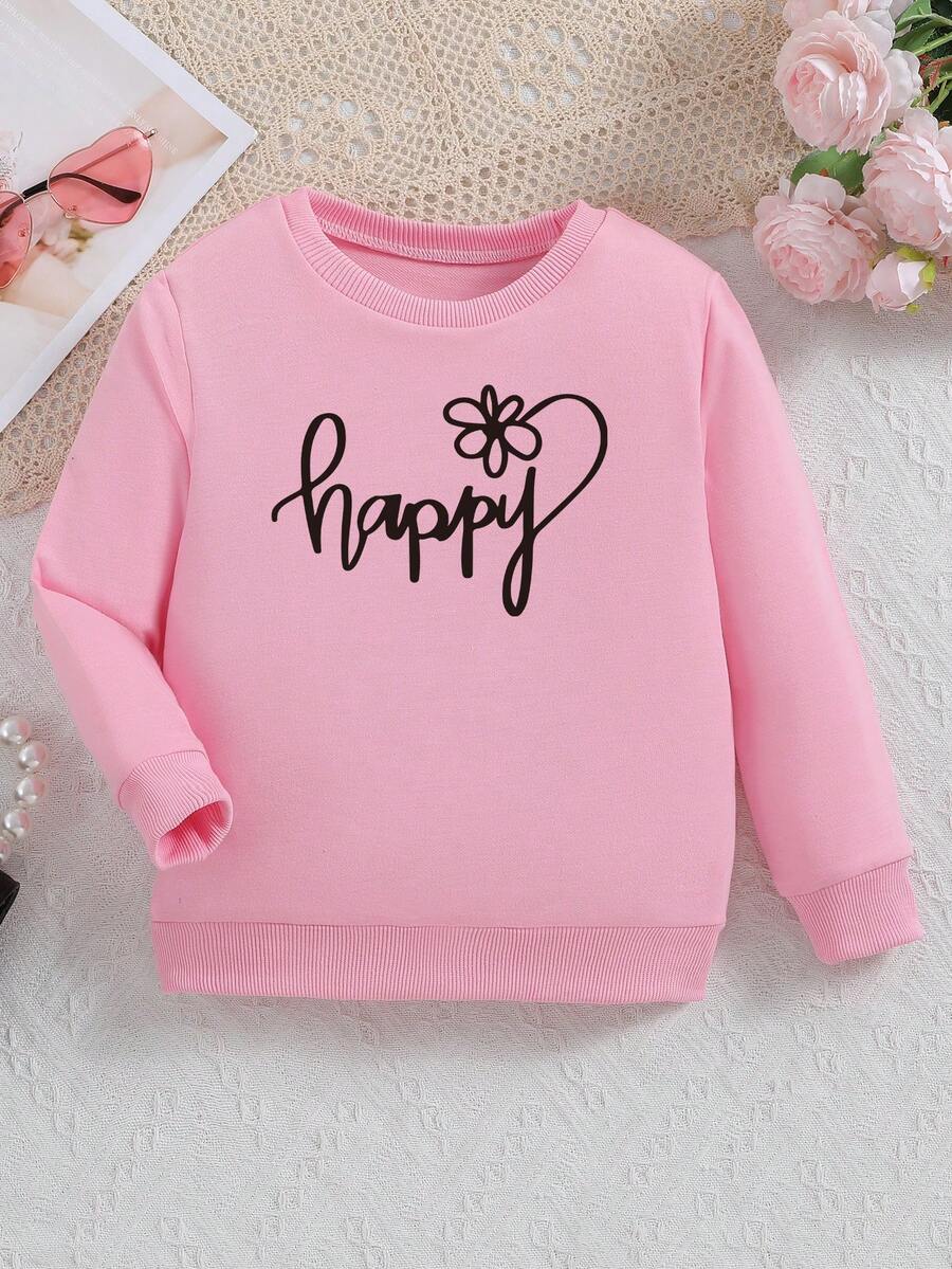 SHEIN Young Girl Letter Graphic Sweatshirt - Pink - View 1