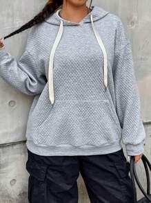 Flirla Áo nỉ thể thao và thường ngày cỡ lớn với họa tiết dệt nổi, kiểu áo nỉ chui đầu mùa thu. - Xám - Xem 2