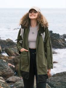 In My Nature Men Zip Up Hooded Rain Jacket - Khaki - View 4