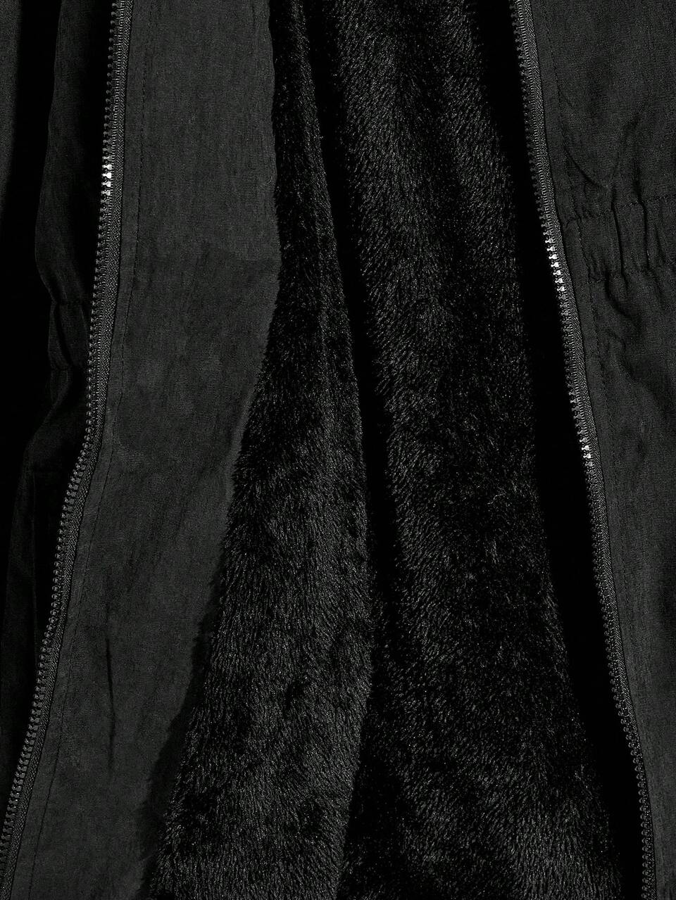 Men Fuzzy Hooded Flap Pocket Zip Up Coat