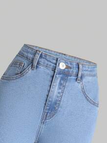 SHEIN Sparklyn Tween Girl Solid Jeans - Medium Wash - View 5