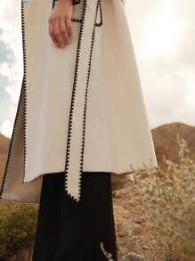 MOTF PREMIUM BELTED WOOL-BLEND CONTRAST STITCH COAT - Beige - View 9