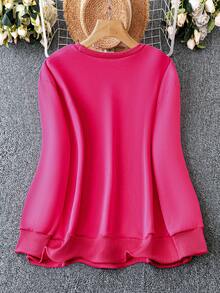 SHEIN LUNE Plus Solid Drop Shoulder Sweatshirt - Hot Pink - View 2
