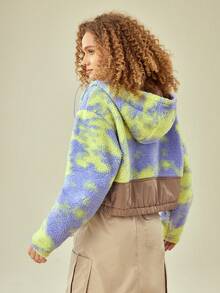 In My Nature Cazadora teddy de tie dye con diseño de parche de letra de hombros caídos cremallera - Púrpura malva - Ver 2