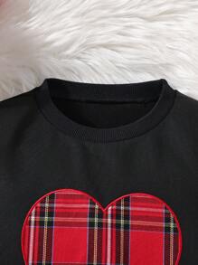 SHEIN Cô gái Tween Vải len vuông In Trái tim Áo Sweatshirt & Váy - Nhiều màu - Xem 5