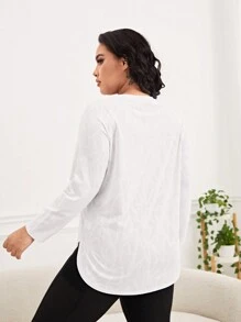 SHEIN Sports Talla grande Camiseta deportiva de manga raglán bajo curvo - Blanco - Ver 2