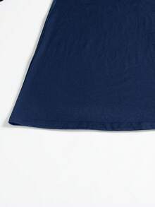 Solid Mock Neck Maxi Dress - Navy Blue - View 5