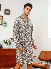 Men's Leopard Print Belted Robe - Apricot - View 3