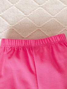 Đứa bé gái In Trái tim Viền Ruffle Áo len & Quần nỉ - Màu Hồng Tươi - Xem 4