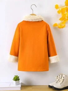 SHEIN 小女童抽鬚邊夾克帶蝴蝶結裝飾用品 - 橘色 - 查看 2