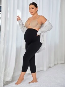 孕妇腹部支撑七分高腰全长紧身裤，配有可扩展腹部面板