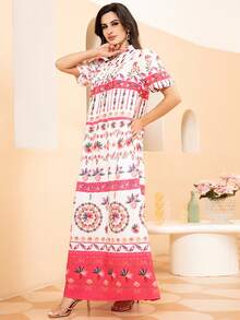 Floral Print Puff Sleeve Dress - Multicolor - View 5