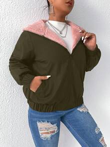 Calvaya Plus Teddy Lined Hooded Jacket - Army Green - View 5