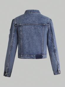 Nueva Chaqueta De Mezclilla Casual Y De Moda Para Adolescentes - Azul lavado medio - Ver 2