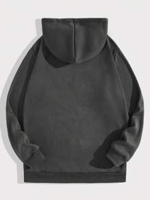 ROMWE MEN Street Life 男士星星&字母圖案抽繩加絨內裏連帽衫 - 深灰色 - 查看 2