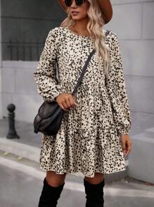 SHEIN LUNE Vestido smock con estampado de lunares bajo con fruncido