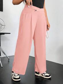 Flirla Plus Solid Wide Leg Pants - Pink - View 6