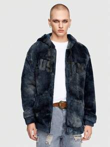 ROMWE MEN Grunge Punk Các bạn Thêu Chữ Nhuộm buộc Thả vai Dây rút áo có mũ Lông cừu Áo khoác - Nhiều màu - Xem 4