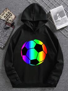 男大童足球印花連帽衛衣 - 黑色 - 查看 1