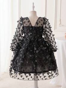 Tween Girls' Mesh Butterfly Applique Formal Dress - Black - View 2
